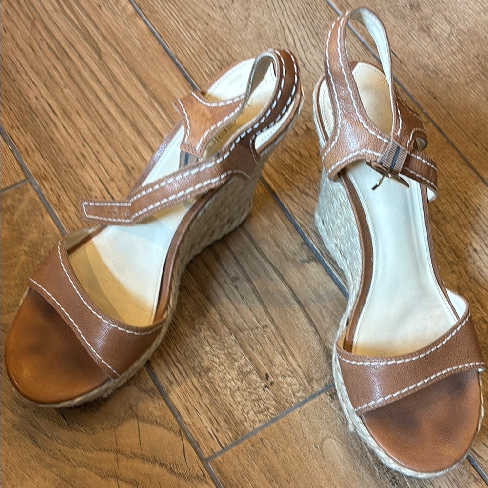 Via Spiga Tan Wedge Sandals with Espadrille Heel